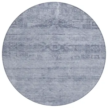 8' Denim Blue And Navy Blue Round Medallion Washable Indoor Outdoor Area Rug