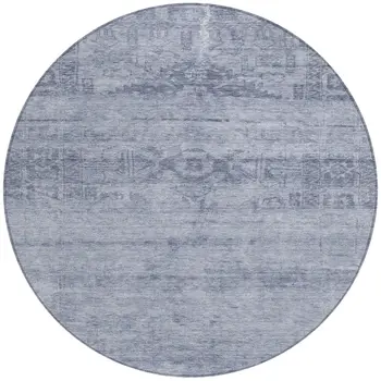 8' Denim Blue And Navy Blue Round Medallion Washable Indoor Outdoor Area Rug