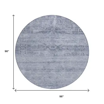 8' Denim Blue And Navy Blue Round Medallion Washable Indoor Outdoor Area Rug
