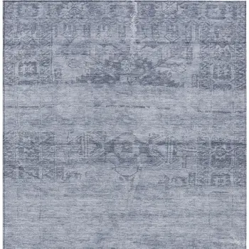 8' X 10' Denim Blue And Navy Blue Medallion Washable Indoor Outdoor Area Rug