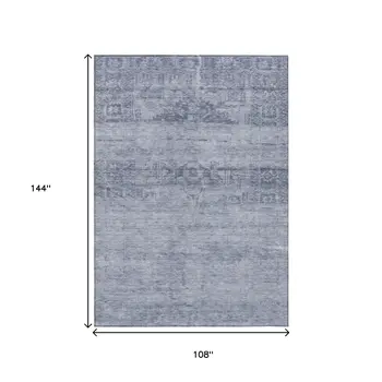 9' X 12' Denim Blue And Navy Blue Medallion Washable Indoor Outdoor Area Rug