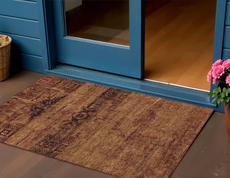 3' X 5' Rust And Brown Medallion Washable Indoor Outdoor Area Rug