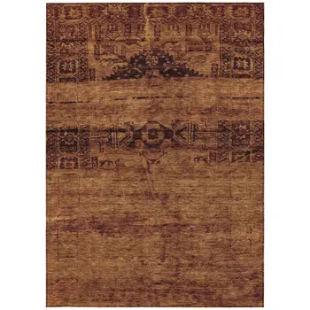 5' X 8' Rust And Brown Medallion Washable Indoor Outdoor Area Rug