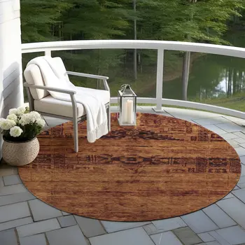 8' Rust And Brown Round Medallion Washable Indoor Outdoor Area Rug