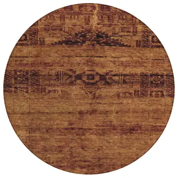 8' Rust And Brown Round Medallion Washable Indoor Outdoor Area Rug