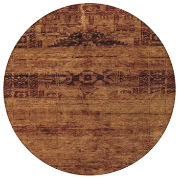 8' Rust And Brown Round Medallion Washable Indoor Outdoor Area Rug