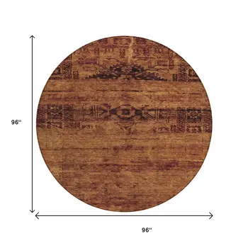 8' Rust And Brown Round Medallion Washable Indoor Outdoor Area Rug
