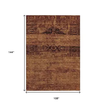 9' X 12' Rust And Brown Medallion Washable Indoor Outdoor Area Rug