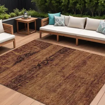 9' X 12' Rust And Brown Medallion Washable Indoor Outdoor Area Rug