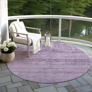 8' Plum And Purple Round Medallion Washable Indoor Outdoor Area Rug