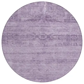8' Plum And Purple Round Medallion Washable Indoor Outdoor Area Rug