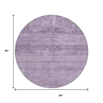 8' Plum And Purple Round Medallion Washable Indoor Outdoor Area Rug