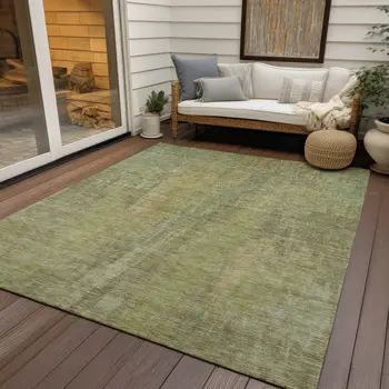 3' X 5' Artichoke Green And Fern Green Abstract Washable Indoor Outdoor Area Rug
