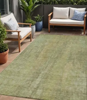 5' X 8' Artichoke Green And Fern Green Abstract Washable Indoor Outdoor Area Rug