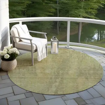 8' Artichoke Green And Fern Green Round Abstract Washable Indoor Outdoor Area Rug