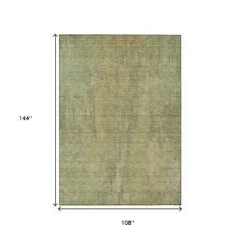 9' X 12' Artichoke Green And Fern Green Abstract Washable Indoor Outdoor Area Rug