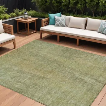 9' X 12' Artichoke Green And Fern Green Abstract Washable Indoor Outdoor Area Rug