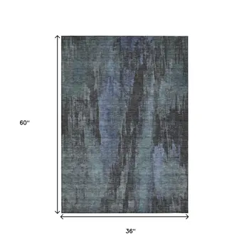 3' X 5' Blue And Gray Abstract Washable Indoor Outdoor Area Rug