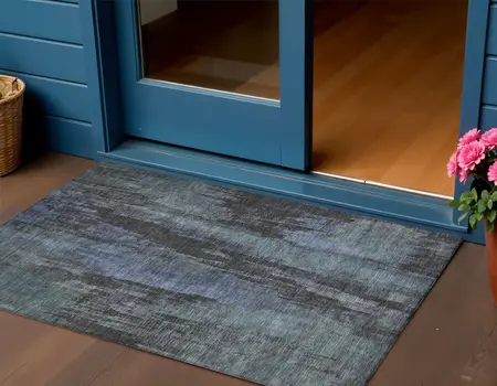 3' X 5' Blue And Gray Abstract Washable Indoor Outdoor Area Rug