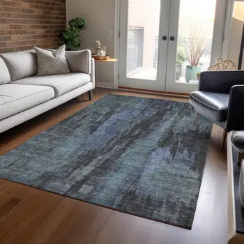 3' X 5' Blue And Gray Abstract Washable Indoor Outdoor Area Rug