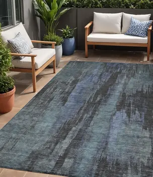 5' X 8' Blue And Gray Abstract Washable Indoor Outdoor Area Rug