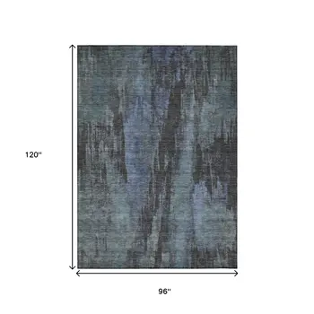 8' X 10' Blue And Gray Abstract Washable Indoor Outdoor Area Rug