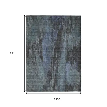 10' X 14' Blue And Gray Abstract Washable Indoor Outdoor Area Rug