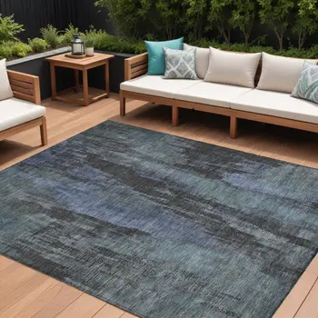 10' X 14' Blue And Gray Abstract Washable Indoor Outdoor Area Rug