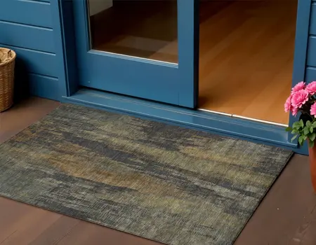 3' X 5' Charcoal And Gold Abstract Washable Indoor Outdoor Area Rug