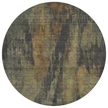 8' Charcoal And Gold Round Abstract Washable Indoor Outdoor Area Rug