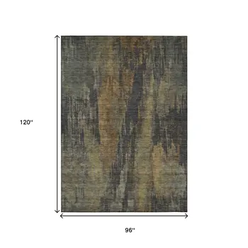 8' X 10' Charcoal And Gold Abstract Washable Indoor Outdoor Area Rug