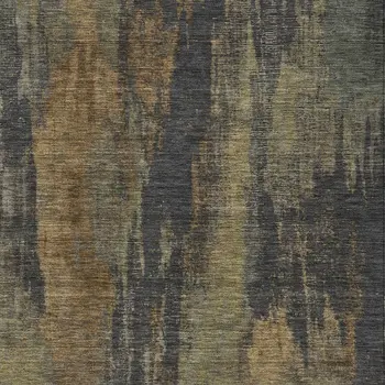 9' X 12' Charcoal And Gold Abstract Washable Indoor Outdoor Area Rug