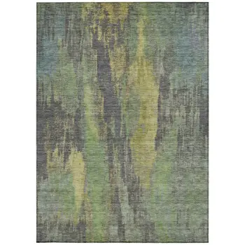 5' X 8' Green And Gold Abstract Washable Indoor Outdoor Area Rug