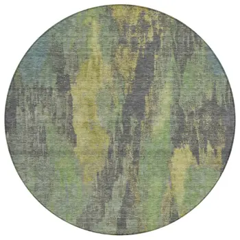 8' Green And Gold Round Abstract Washable Indoor Outdoor Area Rug