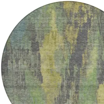 8' Green And Gold Round Abstract Washable Indoor Outdoor Area Rug