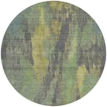 8' Green And Gold Round Abstract Washable Indoor Outdoor Area Rug