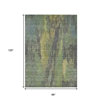 8' X 10' Green And Gold Abstract Washable Indoor Outdoor Area Rug