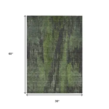 3' X 5' Olive Green And Charcoal Abstract Washable Indoor Outdoor Area Rug
