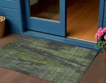 3' X 5' Olive Green And Charcoal Abstract Washable Indoor Outdoor Area Rug