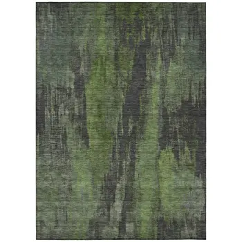 3' X 5' Olive Green And Charcoal Abstract Washable Indoor Outdoor Area Rug