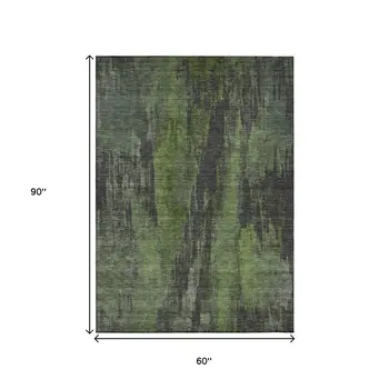 5' X 8' Olive Green And Charcoal Abstract Washable Indoor Outdoor Area Rug