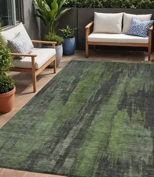 5' X 8' Olive Green And Charcoal Abstract Washable Indoor Outdoor Area Rug