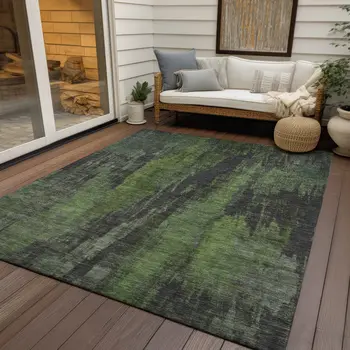 5' X 8' Olive Green And Charcoal Abstract Washable Indoor Outdoor Area Rug