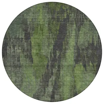 8' Olive Green And Charcoal Round Abstract Washable Indoor Outdoor Area Rug
