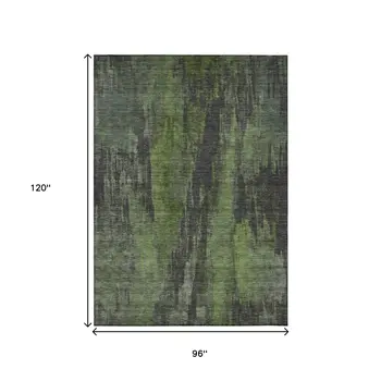 8' X 10' Olive Green And Charcoal Abstract Washable Indoor Outdoor Area Rug
