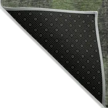 9' X 12' Olive Green And Charcoal Abstract Washable Indoor Outdoor Area Rug