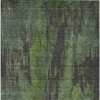 9' X 12' Olive Green And Charcoal Abstract Washable Indoor Outdoor Area Rug