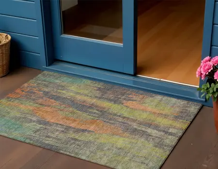 3' X 5' Orange And Teal Blue Abstract Washable Indoor Outdoor Area Rug