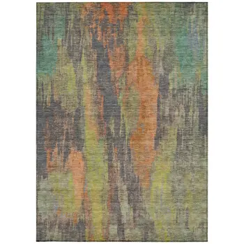 8' X 10' Orange And Teal Blue Abstract Washable Indoor Outdoor Area Rug