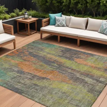 8' X 10' Orange And Teal Blue Abstract Washable Indoor Outdoor Area Rug